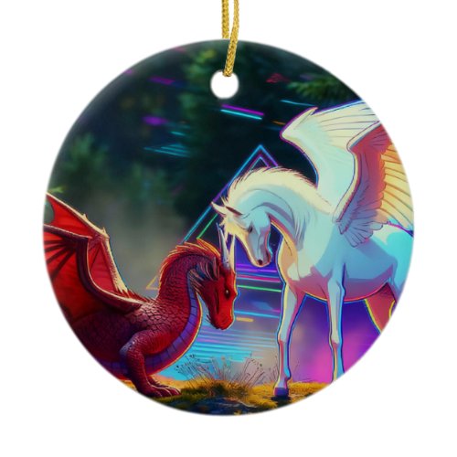 Forest Friends - Young Dragon and Young Pegasus Ceramic Ornament