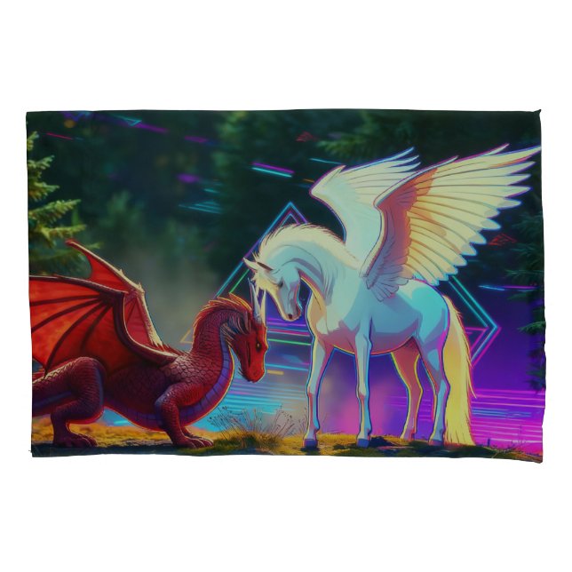 Forest Friends - Young Dragon and Young Pegasus Pillow Case (Front)