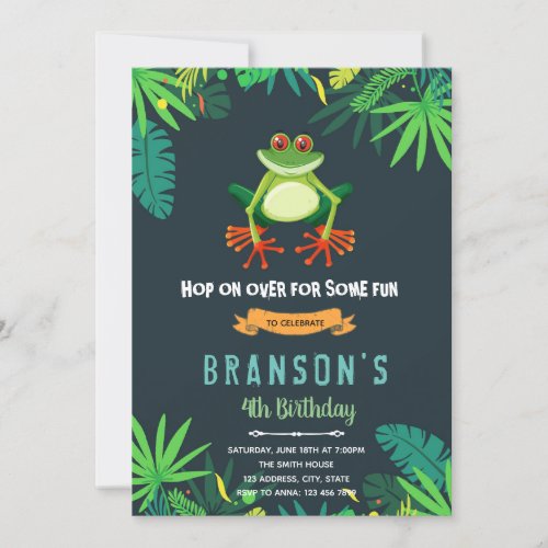 Forest frog birthday party invitation