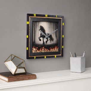 Forest Gallop: Personalized Charred Wood Friesian Square Wall Clock