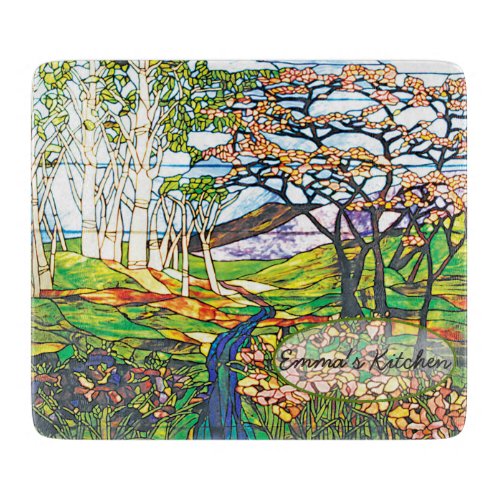 Forest Garden Vintage Tiffany Stained Glass Cutting Board