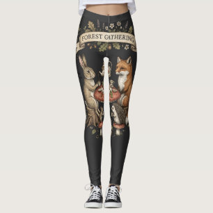 Forest Gathering Tea Party Woodland Animals Vintag Leggings