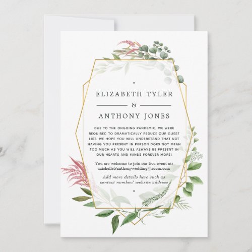 Forest Geometric Herbarium Reduced Wedding Guests Announcement