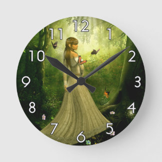 Forest Girl Round Clock