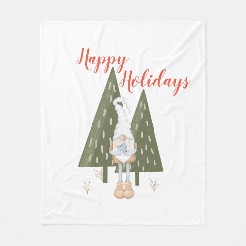 Forest Gnome Happy Holidays Fleece Blanket