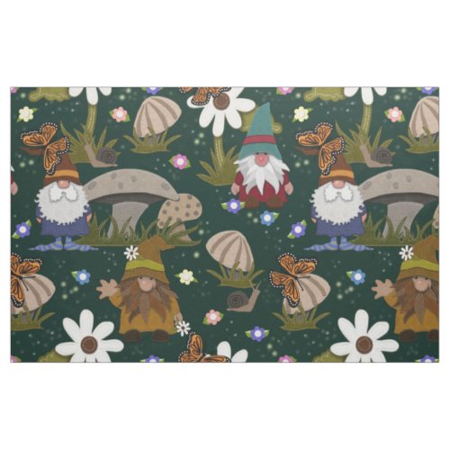 Forest Gnomes Mushrooms and Butterflies Fabric