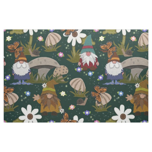 Forest Gnomes Mushrooms and Butterflies Fabric (Fat Quarter)
