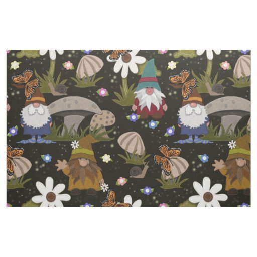 Forest Gnomes Mushrooms and Butterflies Fabric