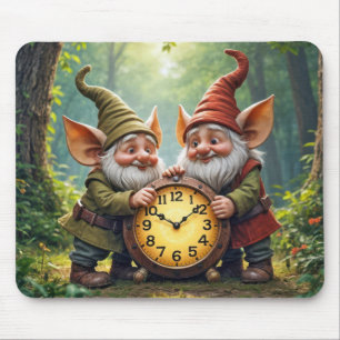 Forest Gnomes With Old Clock Mouse Pad