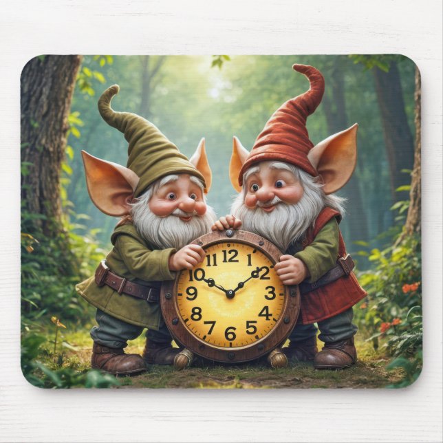 Forest Gnomes With Old Clock Mouse Pad (Front)