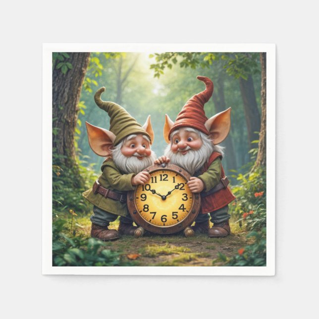 Forest Gnomes With Old Clock Napkins (Front)