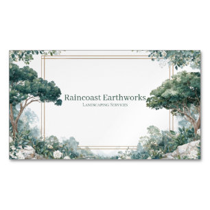 Forest Gold Frame Watercolor Green Botanical Business Card Magnet