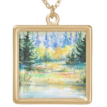 Forest Gold Plated Necklace by watercoloring at Zazzle