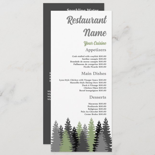 Forest Gray, Restaurant Slimline Menu (Front/Back)