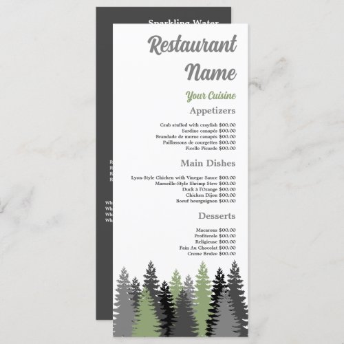 Forest Gray Restaurant Slimline Menu