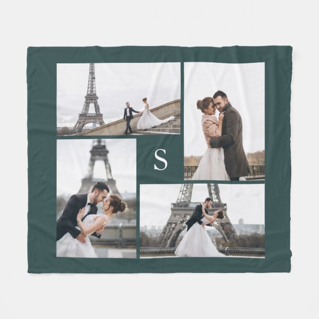 Forest Green 4 Photo Gallery and Monogram Fleece Blanket (Front (Horizontal))
