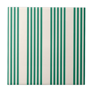 Forest green and beige five stripes pattern ceramic tile