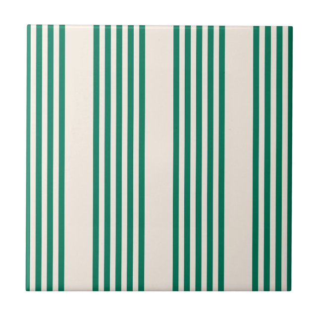 Forest green and beige five stripes pattern ceramic tile (Front)