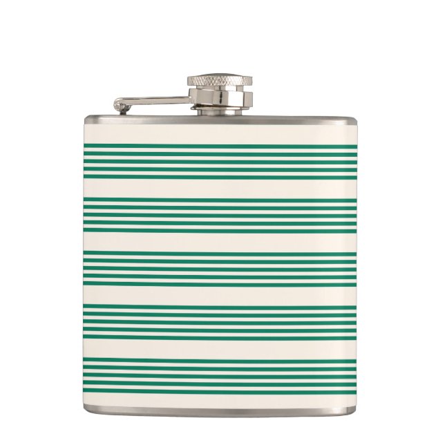 Forest green and beige five stripes pattern flask (Front)