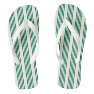 Forest green and beige five stripes pattern flip flops