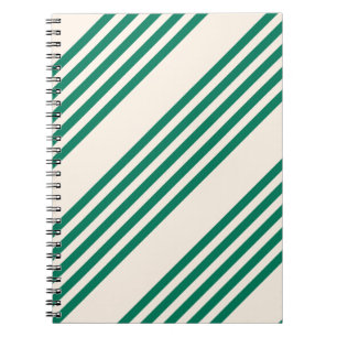 Forest green and beige five stripes pattern notebook