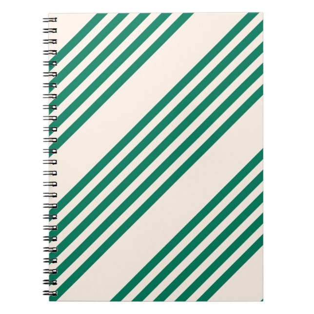 Forest green and beige five stripes pattern notebook (Front)