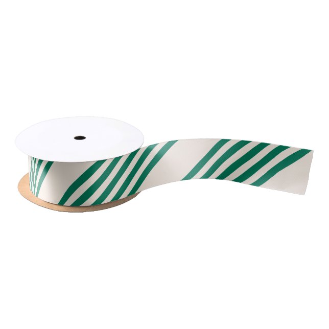 Forest green and beige five stripes pattern satin ribbon (Spool)
