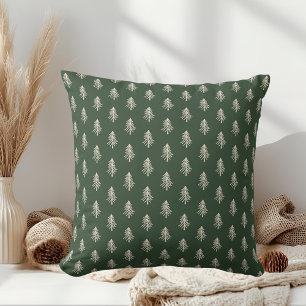 Forest Green and Beige Pine Trees Christmas Throw Pillow