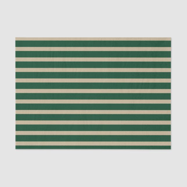 Forest Green and Beige Stripes Tissue Paper (Front)