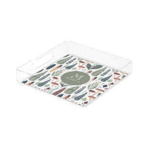 Forest green and brown woodland foliage acrylic tray