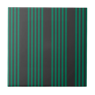 Forest green and charcoal fives stripe pattern ceramic tile