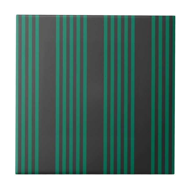 Forest green and charcoal fives stripe pattern ceramic tile (Front)