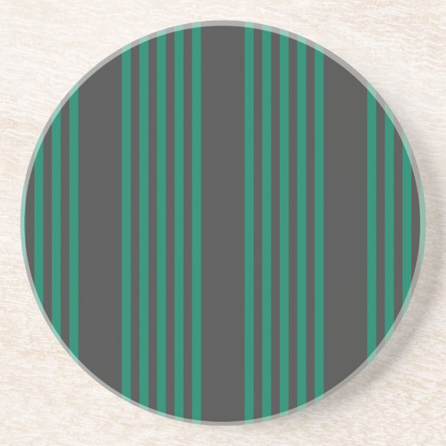 Forest green and charcoal fives stripe pattern coaster (Front)