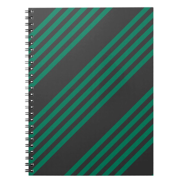 Forest green and charcoal fives stripe pattern notebook (Front)