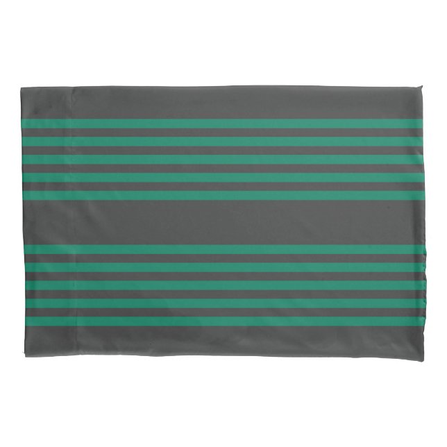 Forest green and charcoal fives stripe pattern pillow case (Front)