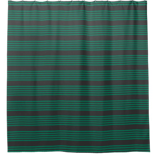 Forest green and charcoal fives stripe pattern shower curtain (Front)