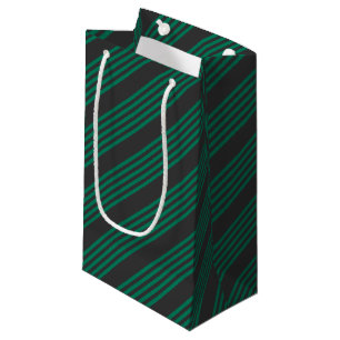 Forest green and charcoal fives stripe pattern small gift bag