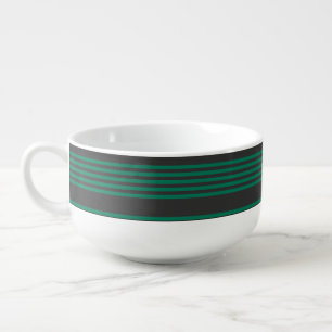 Forest green and charcoal fives stripe pattern soup mug