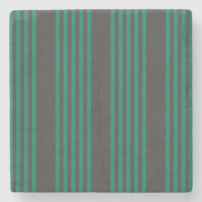 Forest green and charcoal fives stripe pattern stone coaster (Front)