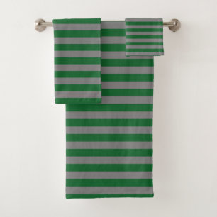 Forest Green and Charcoal Grey Stripes Bath Towel Set