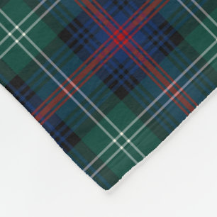 Forest Green and Dark Blue Sutherland Clan Tartan Fleece Blanket