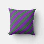 [ Thumbnail: Forest Green and Dark Violet Colored Lines Pillow ]