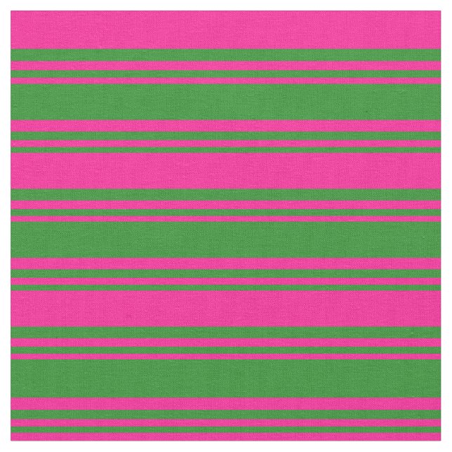 Forest Green and Deep Pink Stripes/Lines Pattern Fabric (Close Up)