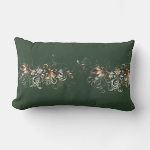 Forest Green and Elegant Gold Lumbar Pillow