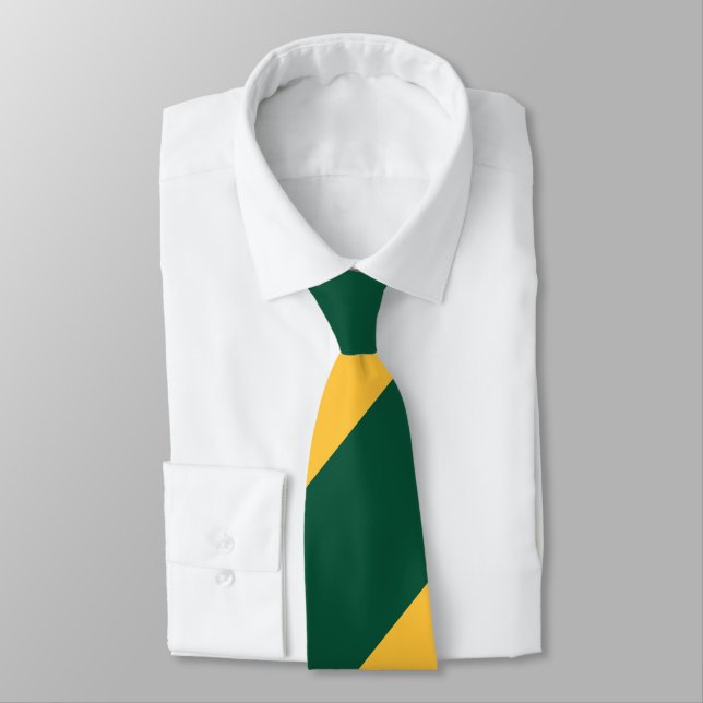 Forest Green and Gold Broad Regimental Stripe Neck Tie (Tied)