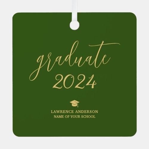 Forest Green and Gold Script 2024 Graduate Photo Metal Ornament