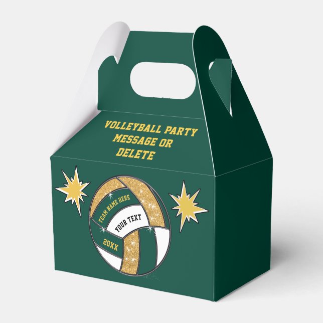 Forest Green and Gold, Volleyball Party Bags,  Favor Boxes (Front Side)