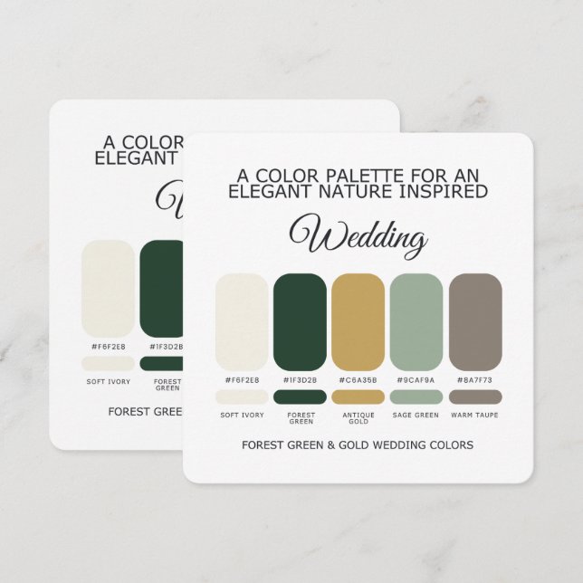 Forest Green and Gold Wedding Color Palette Card (Front/Back)