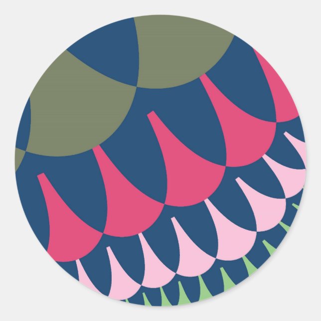 Forest Green and Pink Scales Classic Round Sticker (Front)