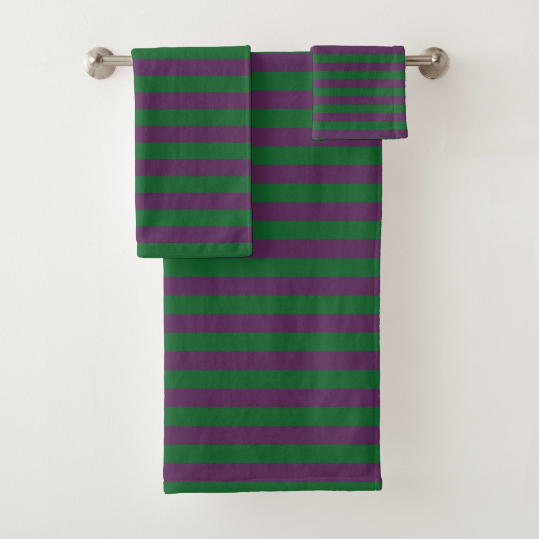 Forest Green and Purple Stripes Bath Towel Set Zazzle